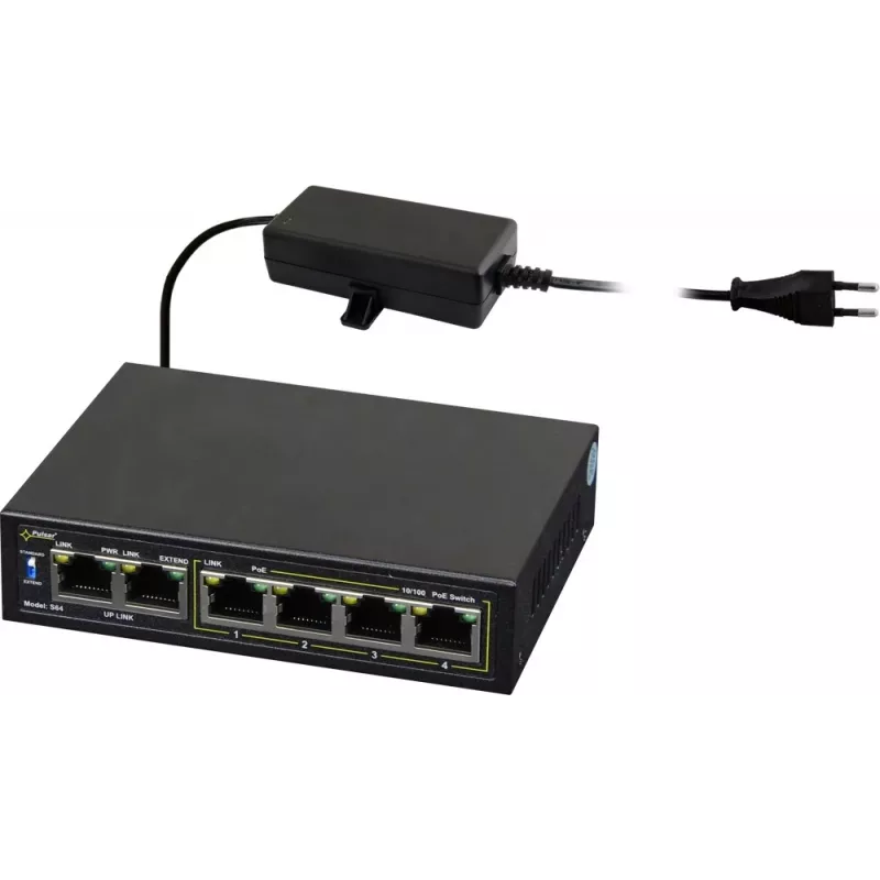 Switch de rede PULSAR Switch POE Pulsar S64 4 portas 2 Uplink