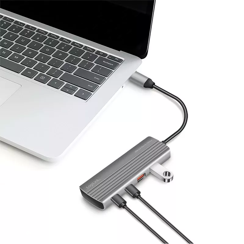 Hub LogiLink USB 3.2 Gen2 7+1 portas 2x USB-A 5x USB-C PD 100W alumínio