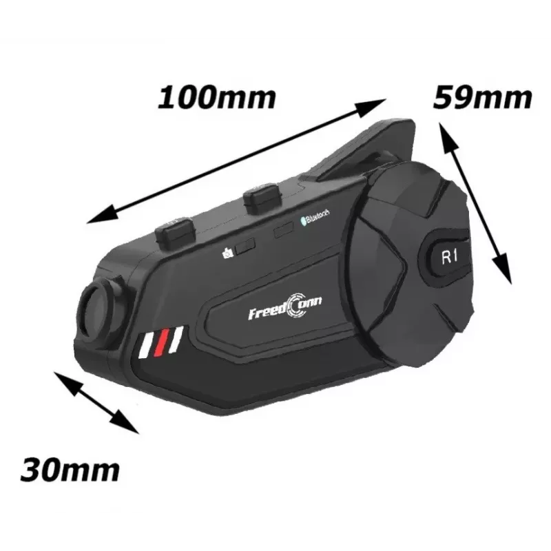 Headset FreedConn R1 PLUS E intercomunicador Bluetooth para motociclo, Bluetooth 5.0+EDR, alcance 1000 m, IP65, FM, vídeo 1080p, 30 h de tempo de conversação