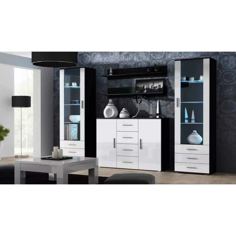 Aparador de sala Cama UNI preto/branco brilhante