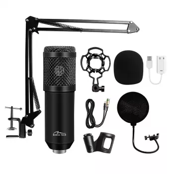 Microfone para PC com fios MEDIA-TECH MT397K com entrada XLR, suporte de mesa, cabo de 2,4 m, 20–20000 Hz, sensibilidade -32 dB