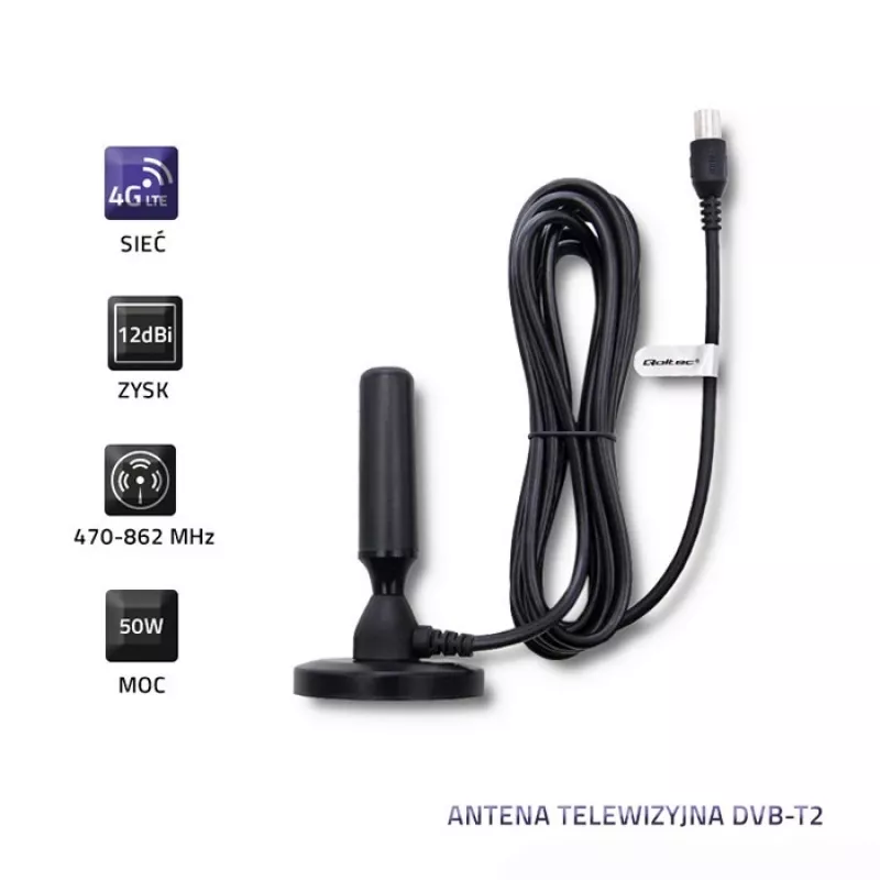 Antena de TV interior QOLTEC 57016 DVB-T2 – design compacto para receção digital terrestre