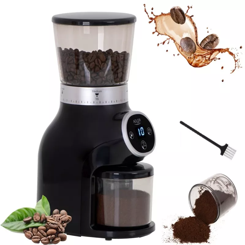 Moinho de café profissional, mós de aço, 31 definições de moagem, Café 90g/m, Adler, AD4450, 300, preto