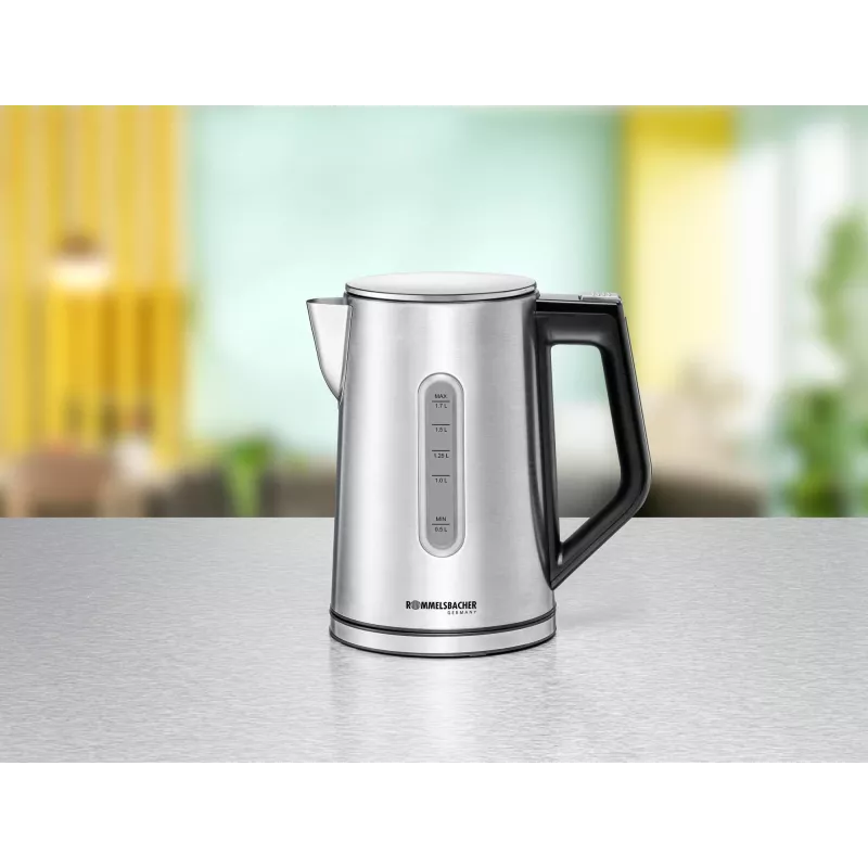 Chaleira elétrica Rommelsbacher WK 3000 — 1,7 L, 3000 W, Aço inoxidável e preto