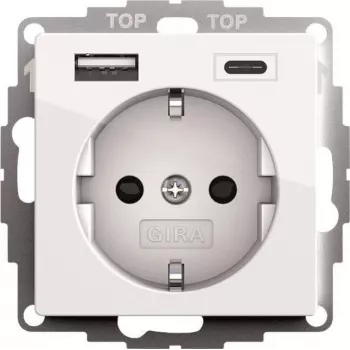 Gira Tomada SCHUKO USB, 2 tomadas, branco puro, modelo 245903