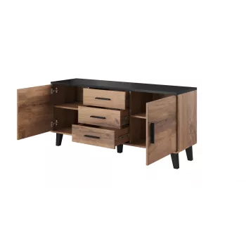 Aparador cama sideboard LOTTA 150 2D3S carvalho wotan + preto mate