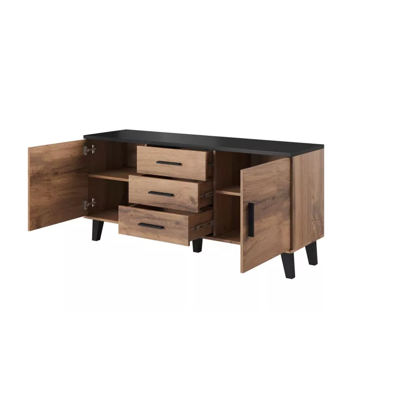 Aparador cama sideboard LOTTA 150 2D3S carvalho wotan + preto mate