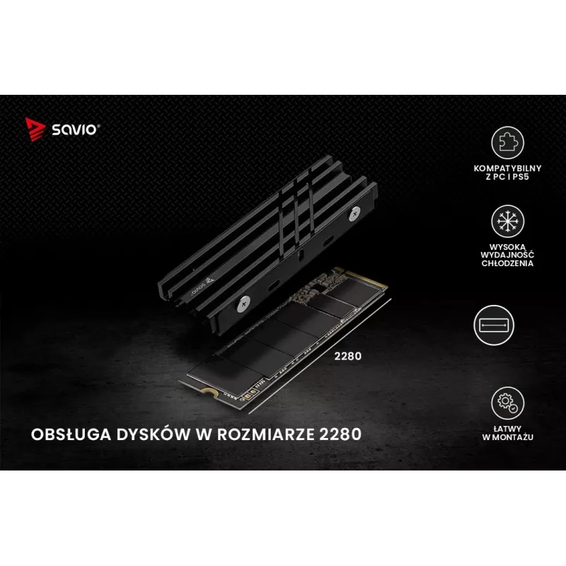 SAVIO AK-60 dissipador para unidades M.2 NVMe 2280, preto