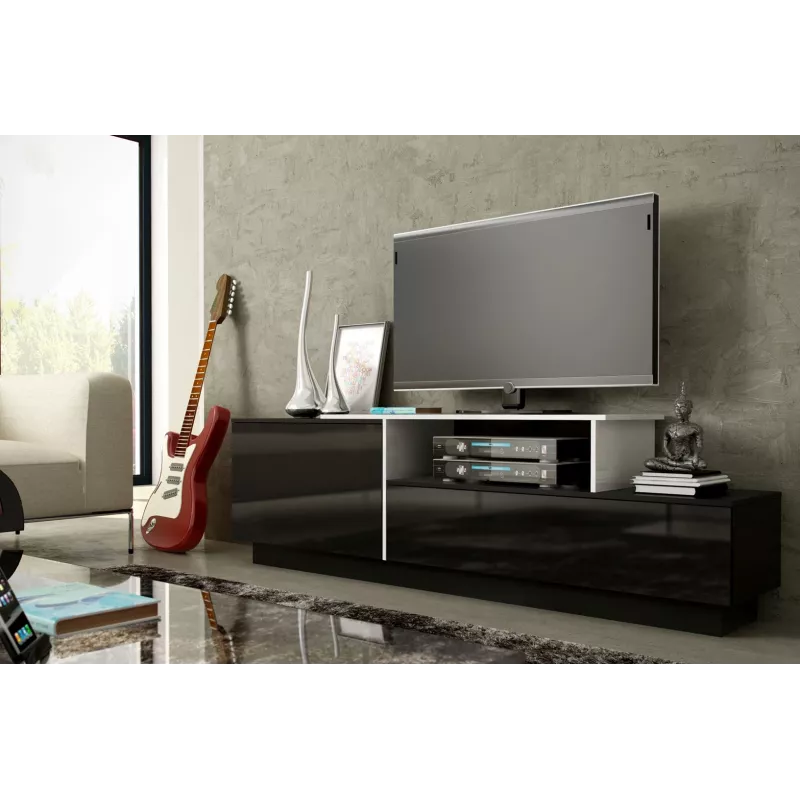 Móvel de TV Cama SIGMA 3 180 preto/preto brilhante + branco