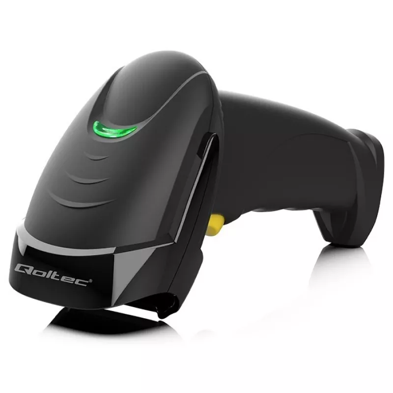 Qoltec 50853 leitor laser de códigos de barras portátil 1D/2D, USB com fio, cabo de 1,65 m, 97x65x167 mm, 105 g, preto