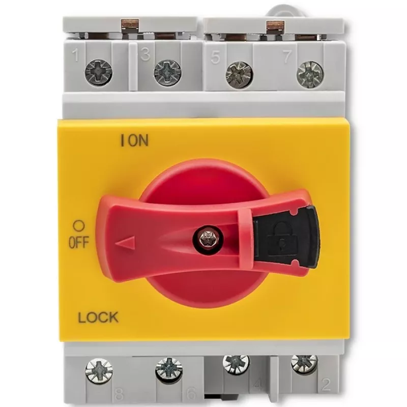Interruptor seccionador DC Qoltec 52611 com função de bloqueio | interruptor principal | 1200 V | 32 A | 8 kV | 4P