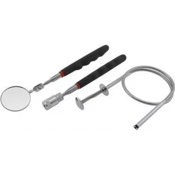 Conjunto de suporte magnético telescópico ChiliTec 3-em-1 com espelho LED, íman 20-80 cm, pinça flexível (23071)