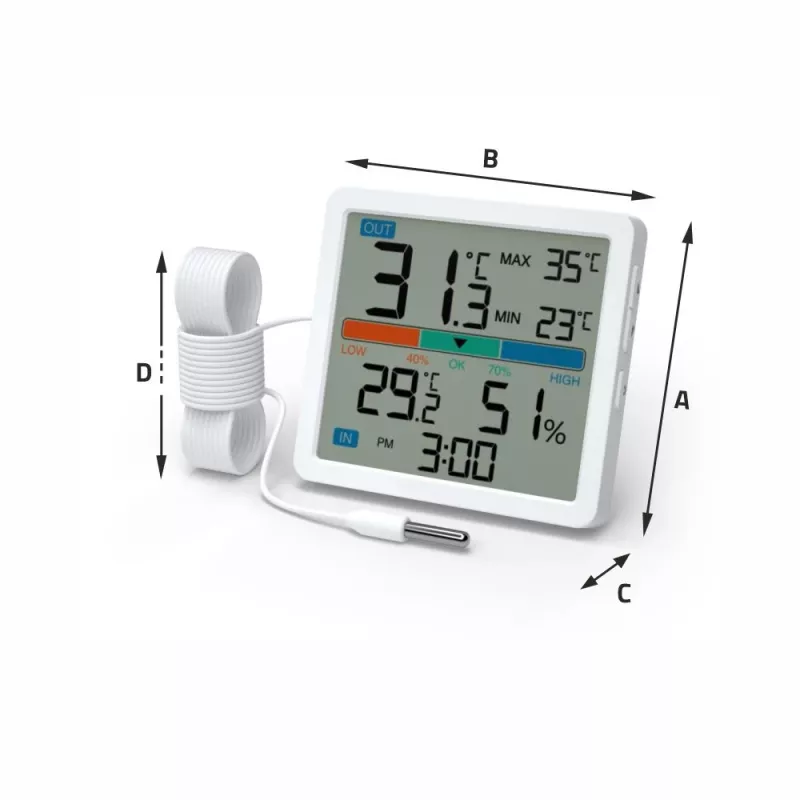 Manta MTO002W estação meteorológica com sensor externo, termómetro/higrómetro, relógio, branca