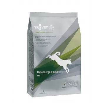 Comida seca para cães TROVET Hypoallergenic HPD Horse 3 kg — cães adultos, proteína 24 %, gordura 14 %, sem glúten e sem soja