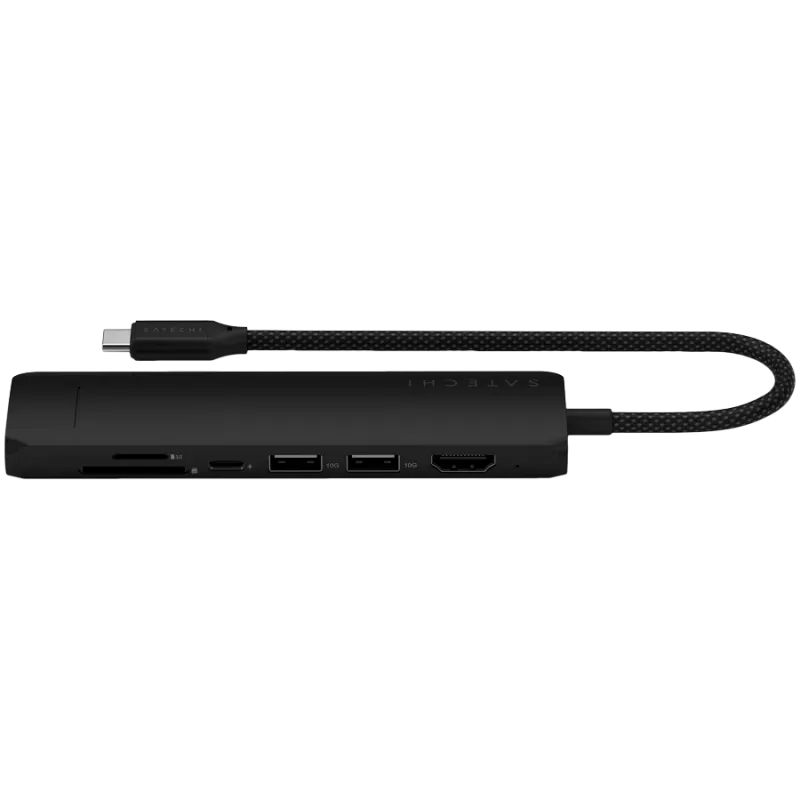 Adaptador multiportas USB-C Slim 7 em 1 Satechi Ethernet (USB-C PD, 2x USB-A, HDMI 4K, Ethernet, leitor de cartões micro/SD) (preto)
