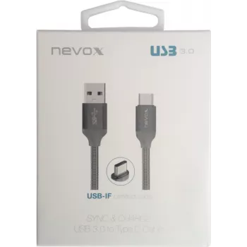 Cabo USB 3.2 Gen 1, ficha USB-A > ficha USB-C (prateado, 1 metro, com malha)
