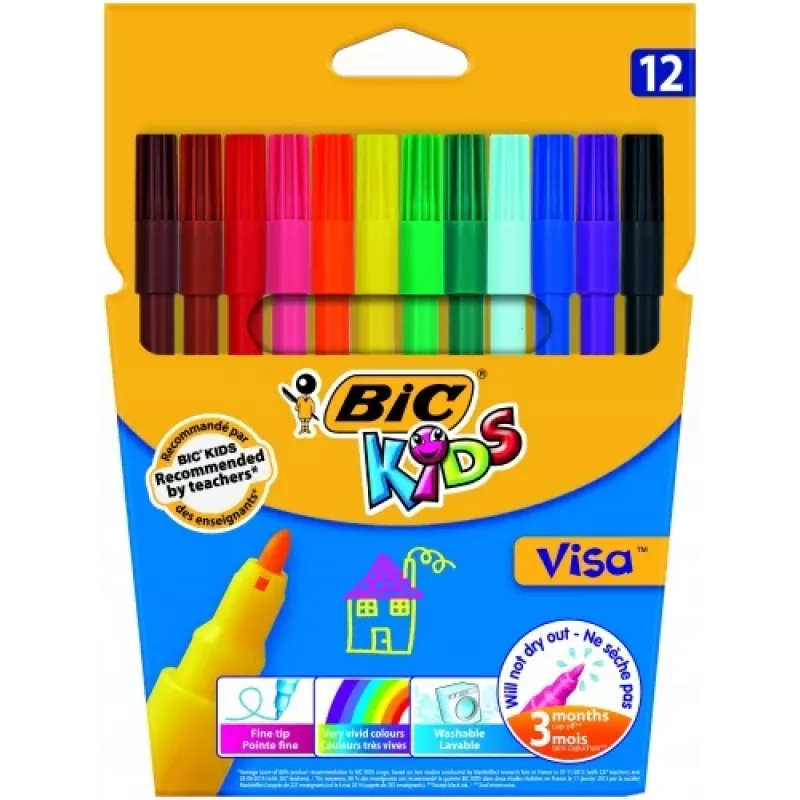 Caneta de ponta fina BIC Visa Multicolour 12 unid.