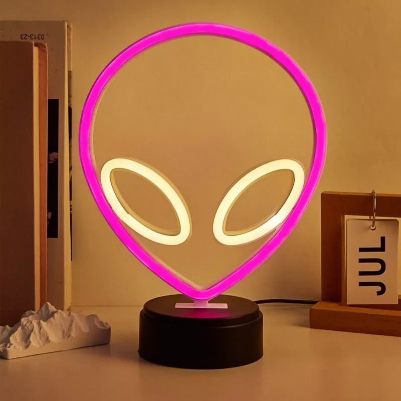 Lâmpada de mesa MANTA SNL86PK Style Neon Lights UFO rosa – lâmpada néon decorativa rosa