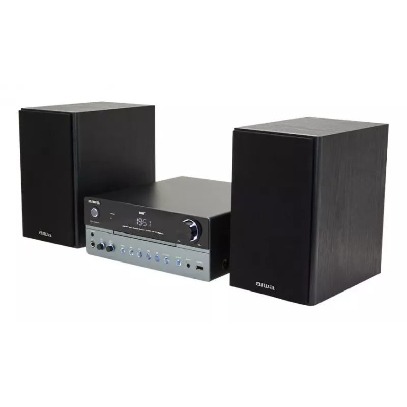 Micro-sistema de áudio doméstico Aiwa MSBTU-700DAB — 25 W RMS, DAB+/FM, Bluetooth 10 m, gaveta para CD, visor LED, preto/azul ártico