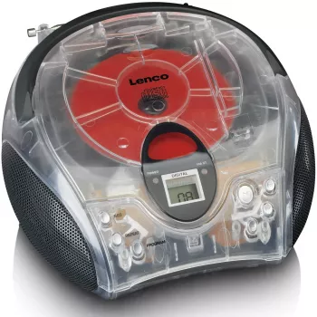 Rádio portátil com leitor de CD Lenco SCD-24TR — FM, saída de 4W, LCD, antena telescópica, alimentação por rede/pilhas, 6 pilhas C