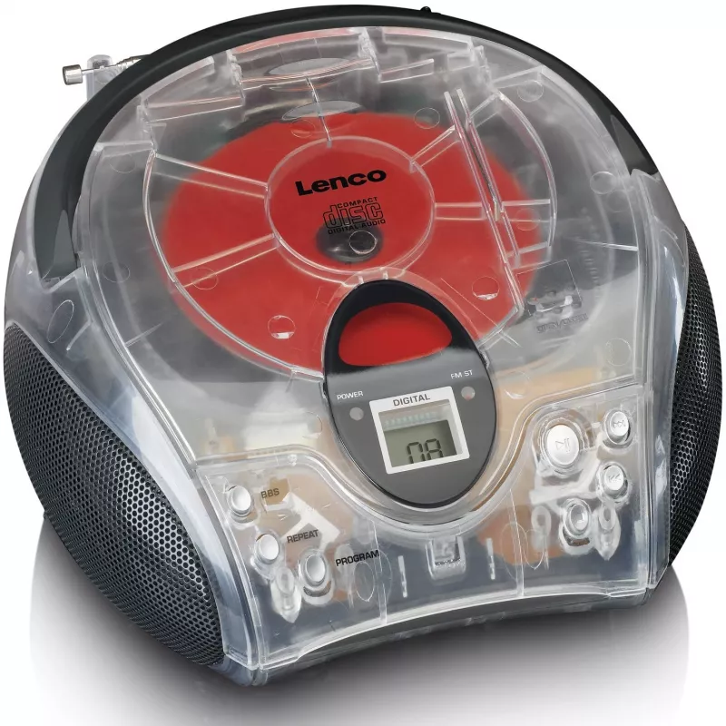 Rádio portátil com leitor de CD Lenco SCD-24TR — FM, saída de 4W, LCD, antena telescópica, alimentação por rede/pilhas, 6 pilhas C