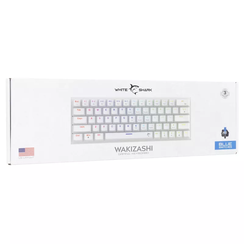 Teclado mecânico gaming White Shark Wakizashi WAKIZASHI-2-US-W-BLUE — layout US, switches azuis