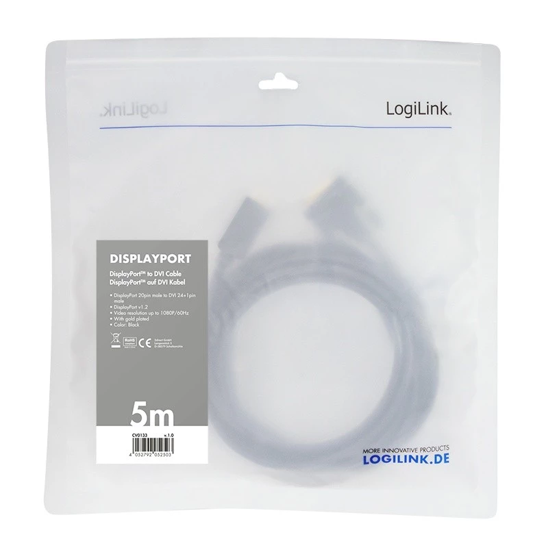 Cabo DisplayPort para DVI, preto, 5 m