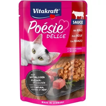 Comida húmida para gatos Vitakraft Poésie Delice — vaca, saco de 85 g, gatos adultos, 84 % humidade, 8 % proteína