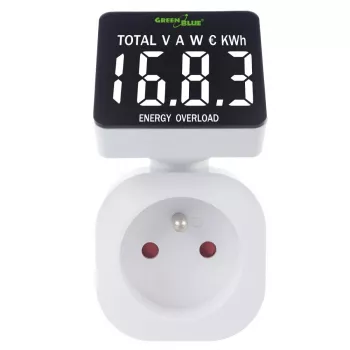 Medidor de energia GreenBlue GB620E para rede 220 V, máx. 16 A, medidor de corrente/energia com ficha