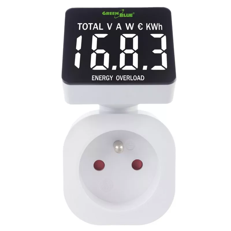 Medidor de energia GreenBlue GB620E para rede 220 V, máx. 16 A, medidor de corrente/energia com ficha