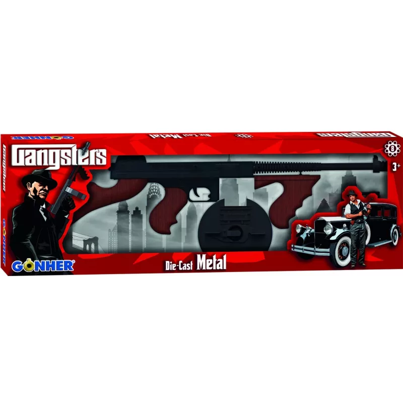Pistola de gangster em metal Pulio 155132/6 — pistola de brinquedo de mola, construção em metal, capacidade de 8 tiros