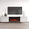 Móvel de TV cama meble LUXE 1826×345×375 mm branco brilhante com lareira elétrica preta incorporada (1400–1600 W)