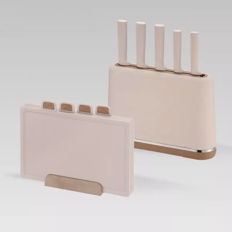 Conjunto de facas com bloco Maestro MR-1412-BEIGE + conjunto de tábuas de corte bege