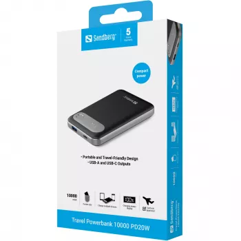 Powerbank Sandberg Travel Powerbank 10000 PD20W 10000 mAh polímero de lítio