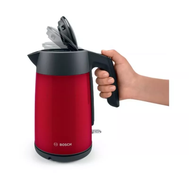 Chaleira elétrica Bosch TWK7L464 – capacidade de 1,7 L, 2400 W, vermelha, caixa em plástico