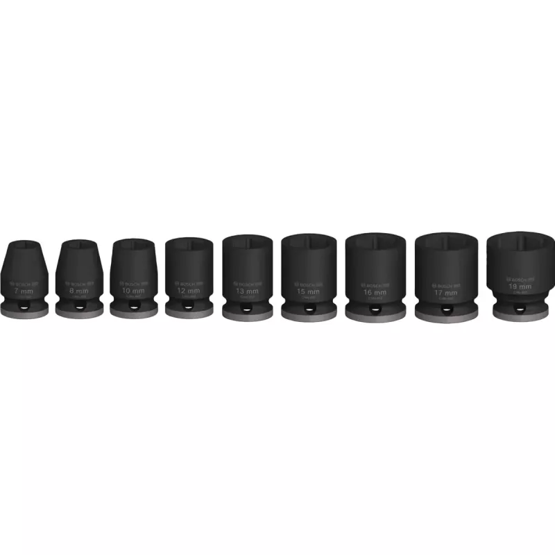 Conjunto de chaves de caixa para parafusadeira de impacto Bosch 3/8 polegadas, 9 peças, preto, padrão