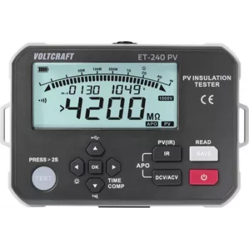 Voltcraft ET-240 PV medidor de isolamento 125 V, 250 V, 500 V, 1000 V 4000 MET-240 PV testador de isolamento PV 1000V 4G medição de tensão: 1000 V/DC, 600 V/AC tensões de teste 125/250/500/1000 V Iso