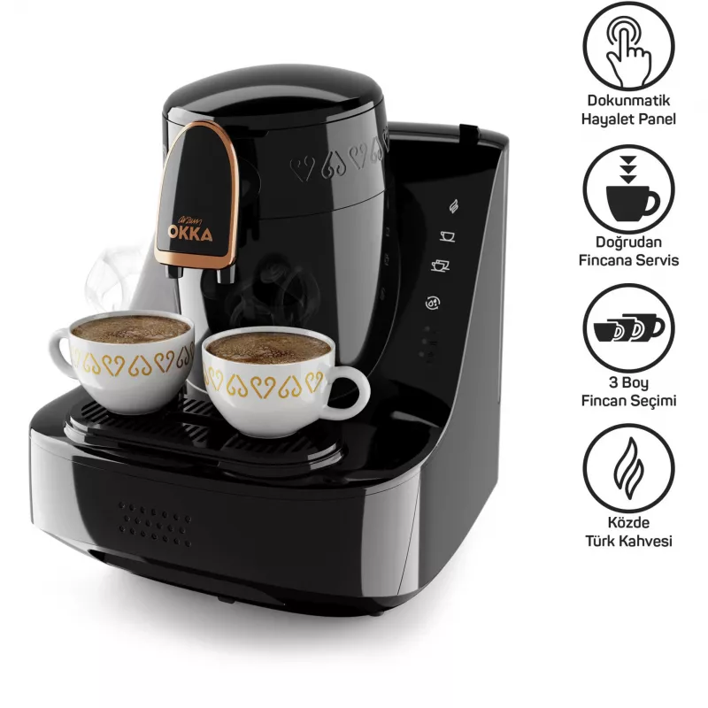 Okka Elite, Cafeteira de moca preta/cobre, modelo 2025