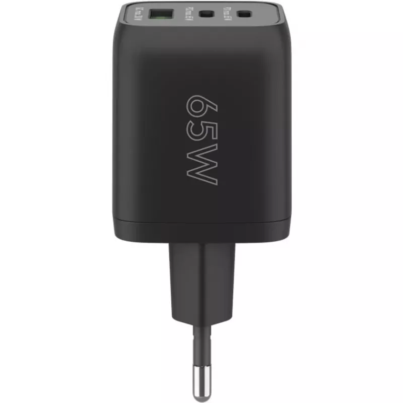 Carregador rápido USB-C Nano, PD, GaN, 65 Watt, cabo trançado USB-C (preto, 1x USB-A, 2x USB-C PD, Quick Charge 3.0, cabo de 1 metro)