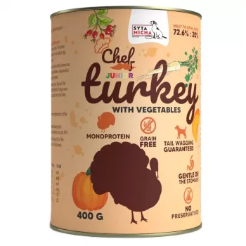 SYTA MICHA Chef Comida húmida para cães Peru com Legumes Junior 400 g