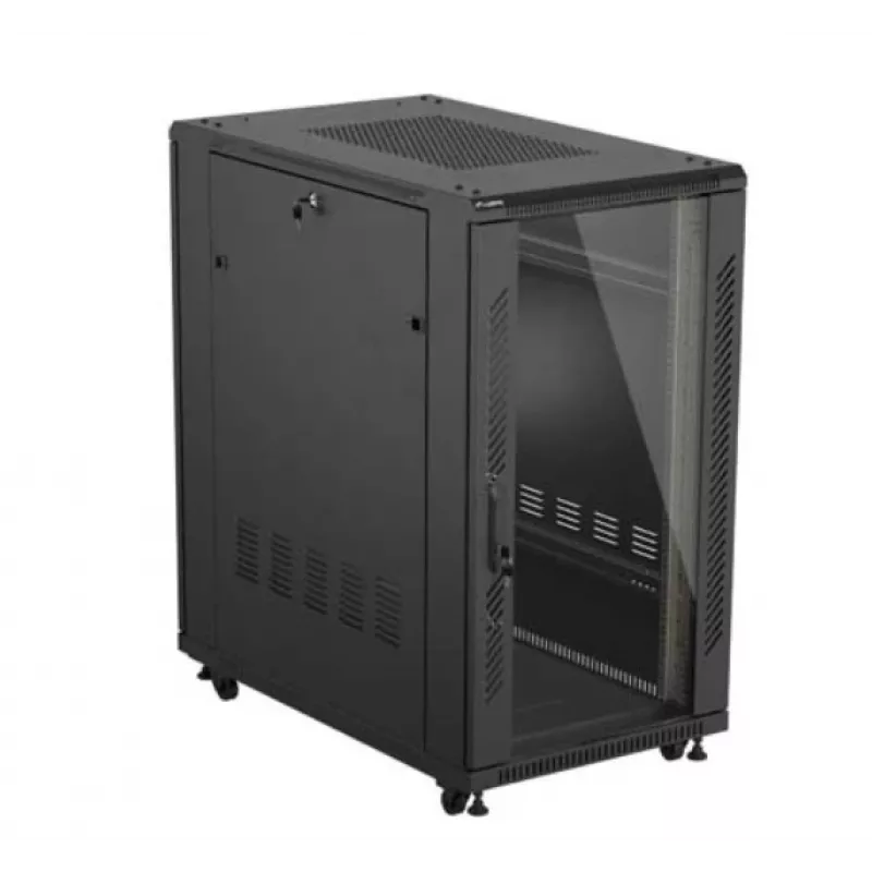 Armário rack 19 polegadas LANBERG 22HE 600x1000 mm, preto, portas de vidro à frente e atrás