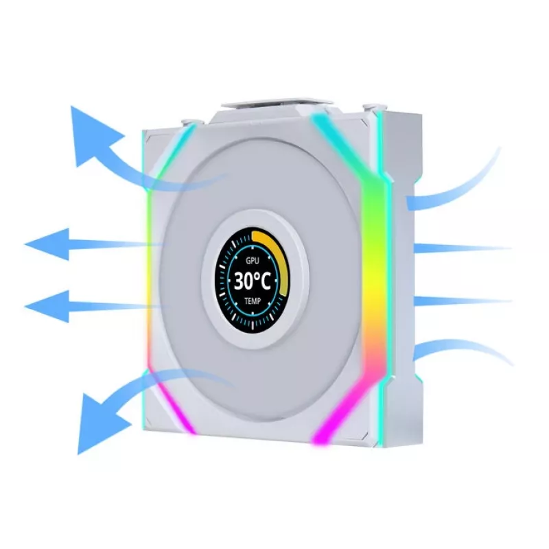 Lian Li UNI FAN SL Wireless LCD 120 Reverse Blade ventoinha para caixa, ARGB, PWM, 120 mm, branca
