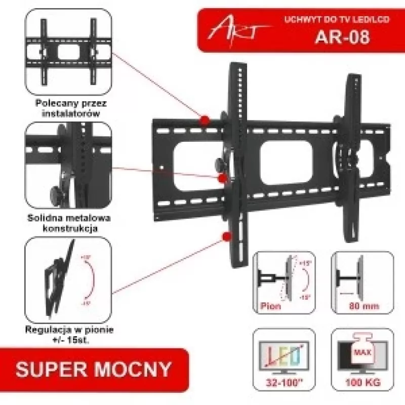 Suporte ART AR-08 (60-100; máx. 100kg) preto
