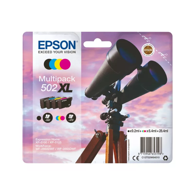 Epson 502XL multipack de tinta original, preto/ciano/magenta/amarelo, 4x (C13T02W94020)