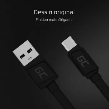 Cabo USB-A para USB-C Green Cell KABGC03 — 0,25 m, preto, 480 Mbit/s