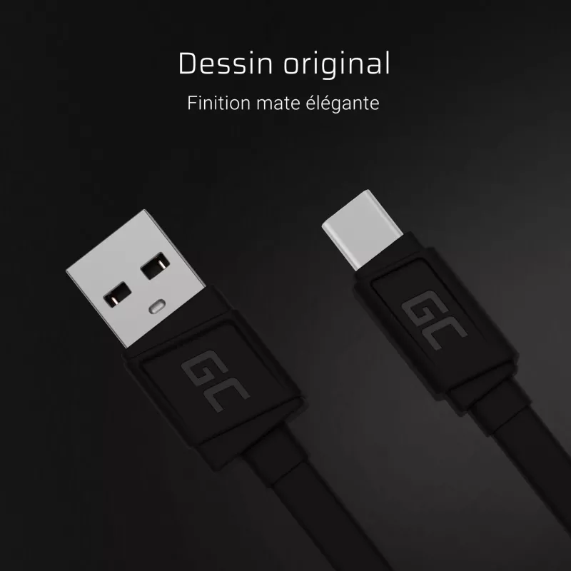 Cabo USB-A para USB-C Green Cell KABGC03 — 0,25 m, preto, 480 Mbit/s