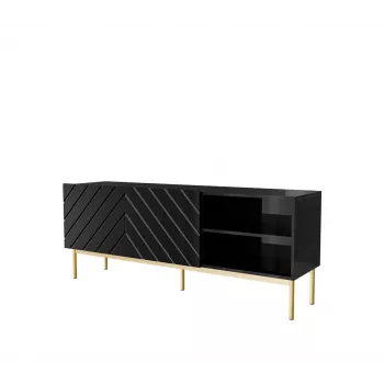 Móvel RTV ABETO sobre estrutura em aço dourado 150x42x60 preto/preto brilhante