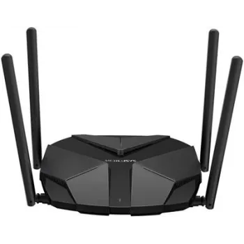 Router de mesa MERCUSYS MR85X AX3000 Dualband‑Wi‑Fi 6, 3000 Mbit/s, 4 antenas, 3 portas Gigabit‑LAN, preto