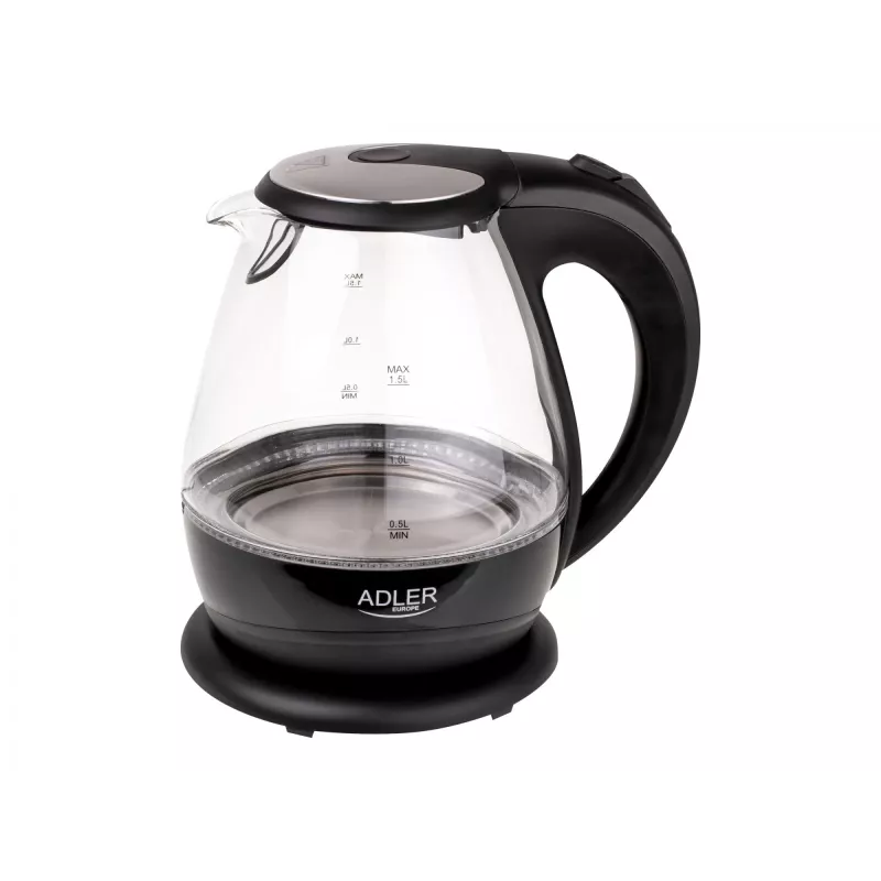 Chaleira elétrica | Adler | Chaleira elétrica | AD 1224 | Standard | 2000 W | 1,5 L | vidro | base rotativa 360° | preto