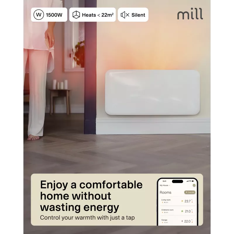 Mill Aquecedor de painel Wi-Fi | PA1500WIFI4A | Aquecedor de painel | 1500 W | Adequado para divisões até 22 m² | branco | IPX4